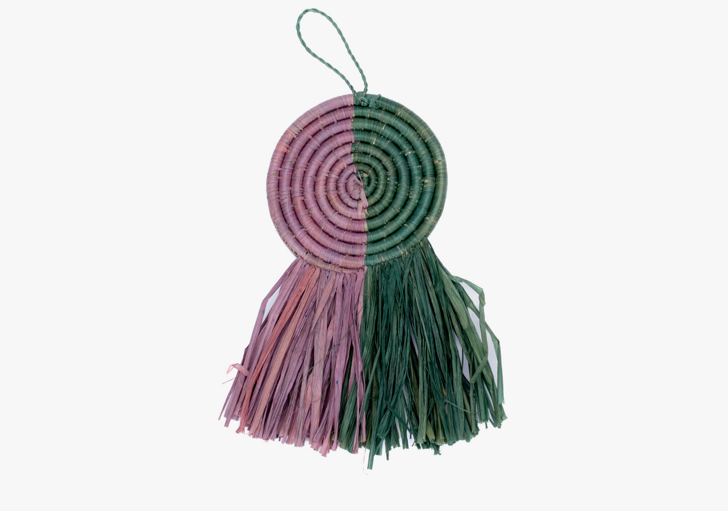 Raffia Fringed Ornaments - Lilac & Green