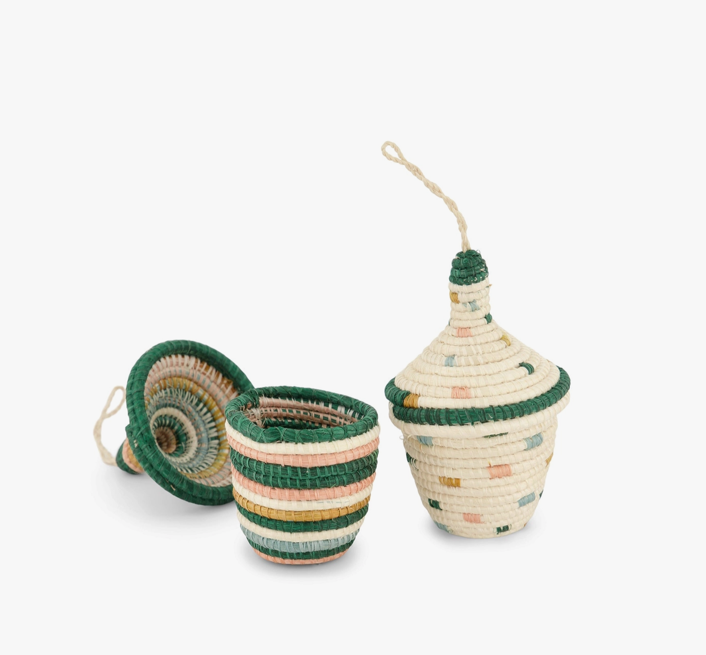 Treasure Lidded Basket Ornaments - Green - Set of 2